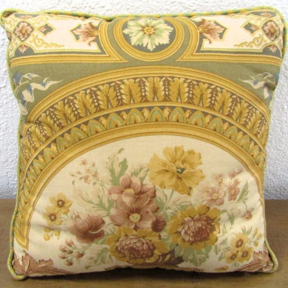 ETRO Italy Home Collection Decorative Gold Floral Pillow 16” x 16”